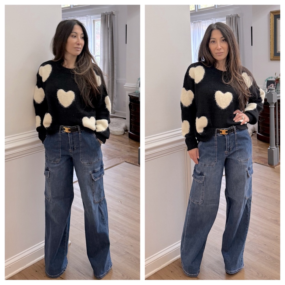 FROM PARIS FRANCE CHIC  HEART OVERSIZED SWEATER